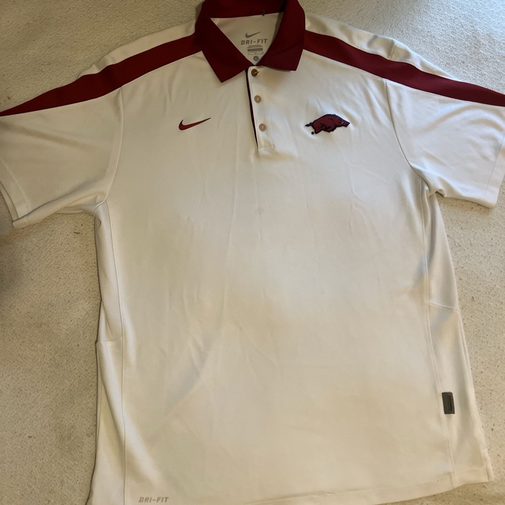 Nike White and Maroon Men's Polo Shirt
